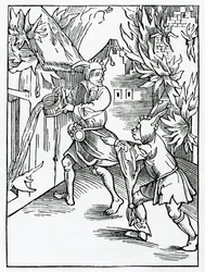 Of folys that forget them selfe and do another mannys besynes leuynge theyr owne undone, illustration from Alexander Barclay